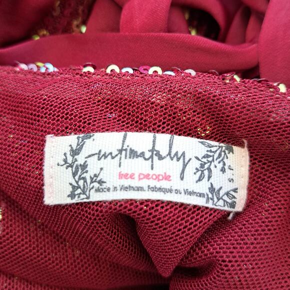 Free People Gold Rush Sequin Mini Dress in Wine Size Small Party Prom Mesh - Picture 7 of 12